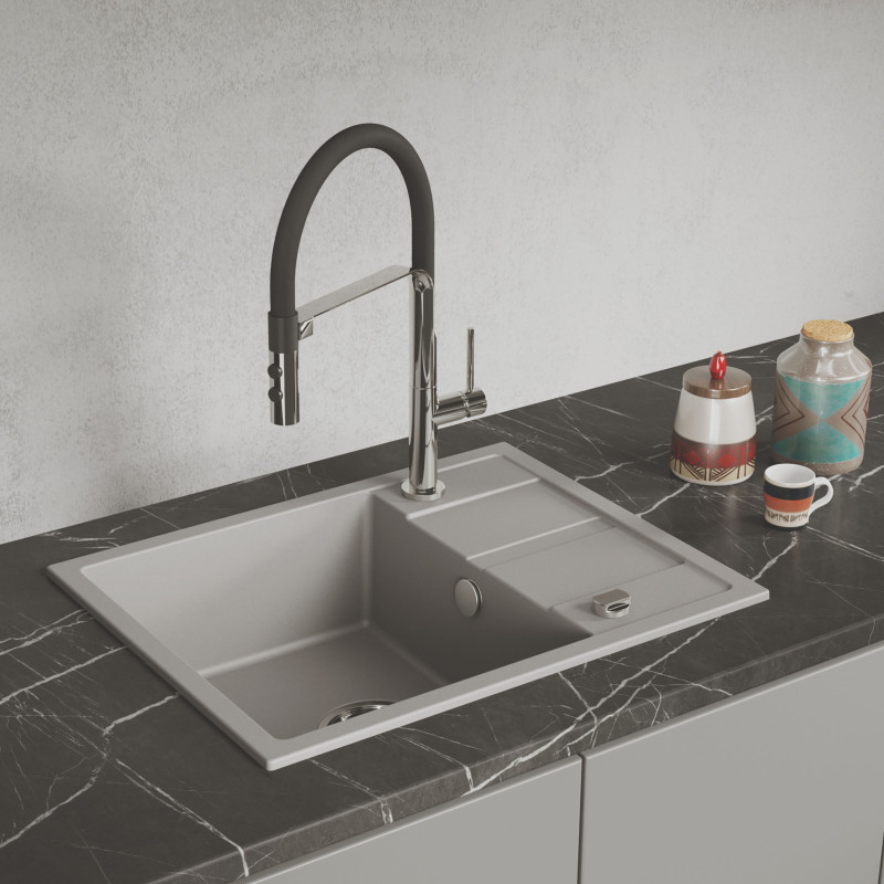 Zlew Zlewozmywak Jednokomorowy Granitowy Szary z Półociekaczem VITI Zlew Zlewozmywak Jednokomorowy Granitowy Szary z Półociekaczem VITI