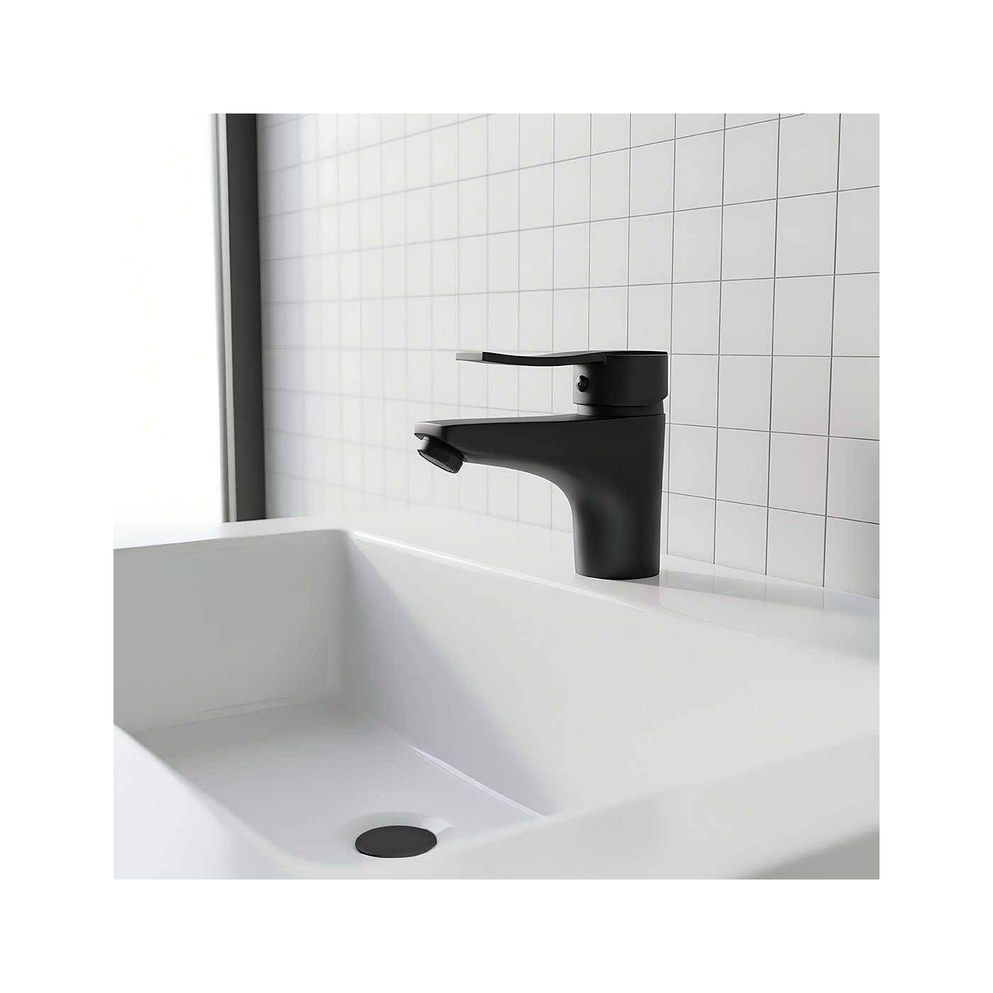 Bateria Umywalkowa Stojąca z Korkiem MADERA Czarna