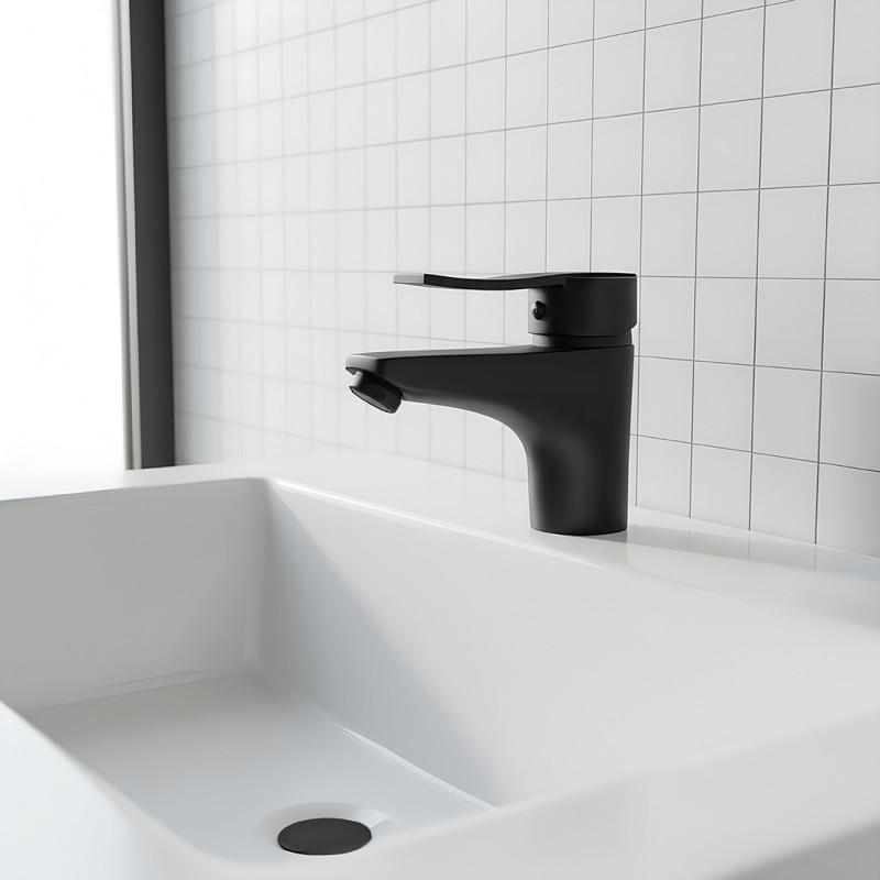 Bateria Umywalkowa Stojąca z Korkiem MADERA Czarna