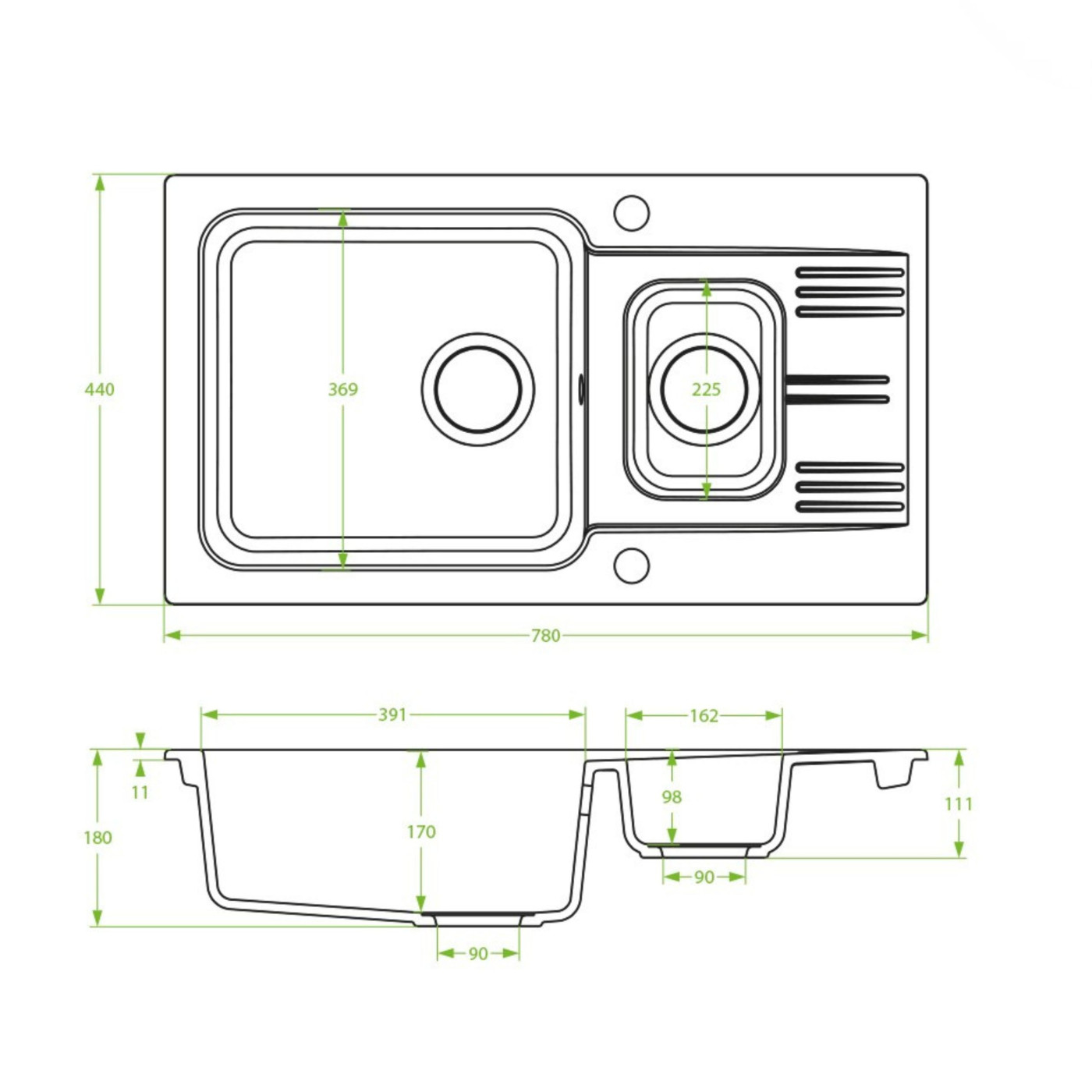 Zlew Zlewozmywak Granitowy 1,5 Komorowy Z Baterią MADAGASKAR