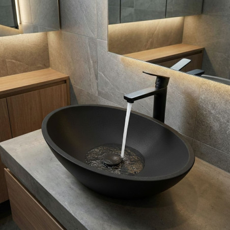 Umywalka Nablatowa Granitowa Czarna Umywalka do Łazienki Laveo VELA