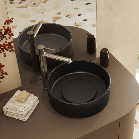 Umywalka Nablatowa Granitowa Czarna Umywalka do Łazienki Laveo Perl