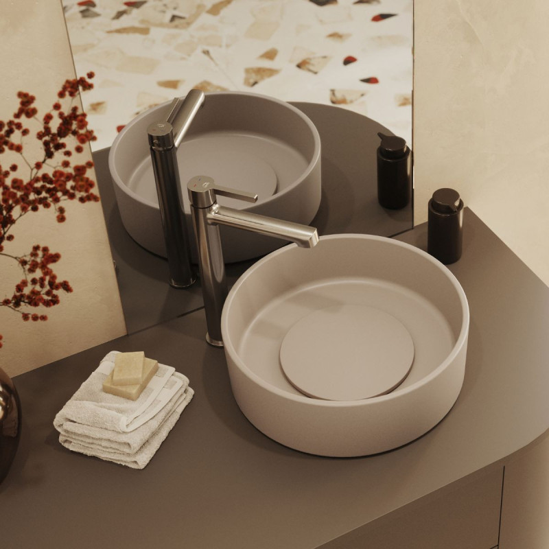 Umywalka Nablatowa Granitowa Beżowa Umywalka do Łazienki Laveo Perl Umywalka Nablatowa Granitowa Beżowa Umywalka do Łazienki Laveo Perl