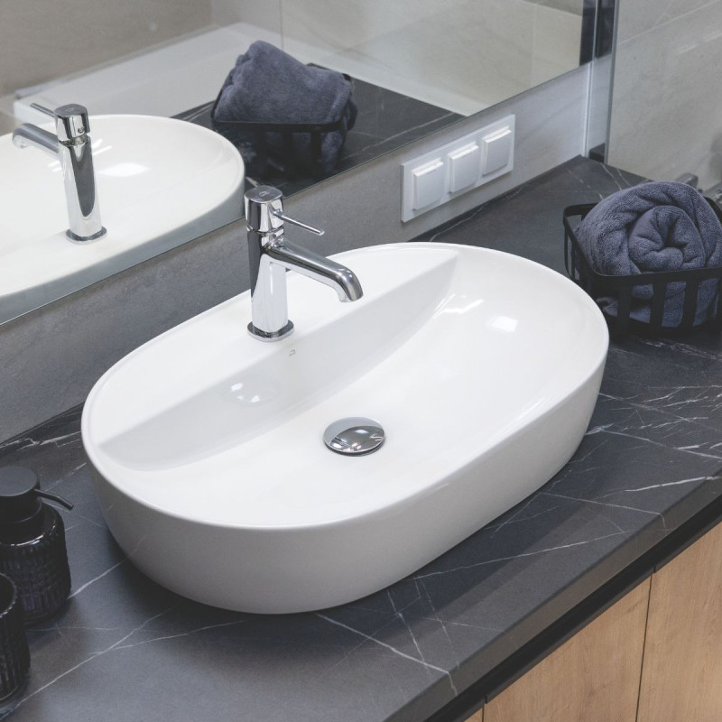 Umywalka Nablatowa Ceramiczna Owalna Biała Lomami