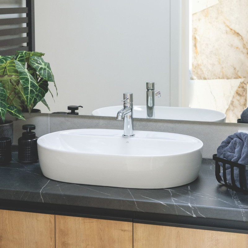 Umywalka Nablatowa Ceramiczna Owalna Biała Lomami