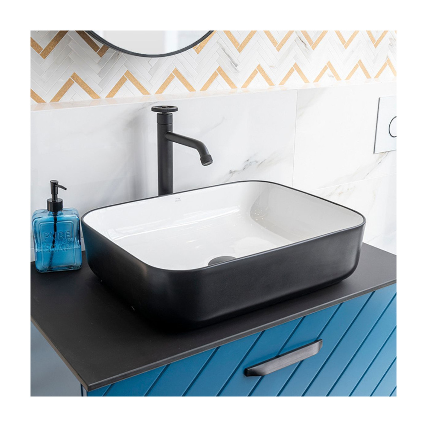 Umywalka Nablatowa Ceramiczna Biało Czarna Umywalka Nablatowa Ceramiczna Biało Czarna