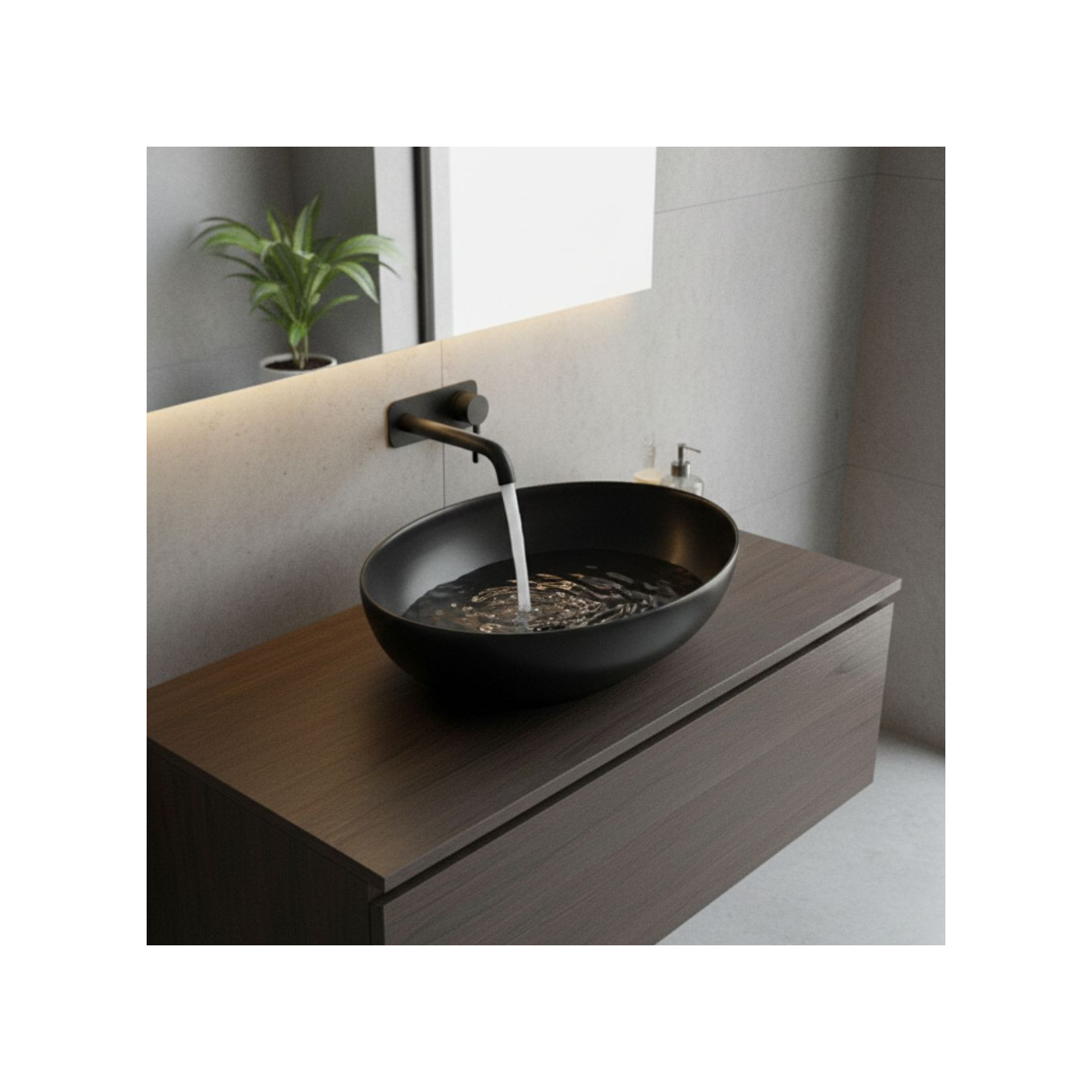 Umywalka Nablatowa Ceramiczna Owalna Czarna DESNA