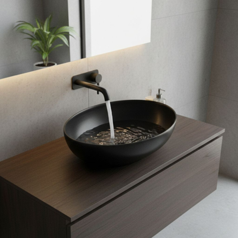 Umywalka Nablatowa Ceramiczna Owalna Czarna DESNA