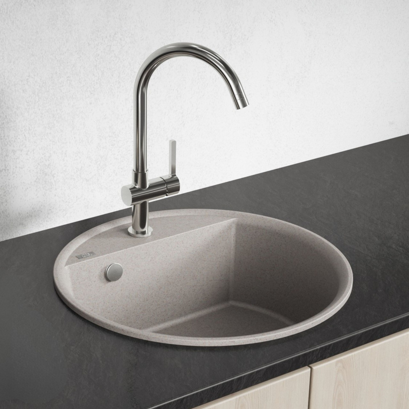 Zlewozmywak Granitowy Okrągły Beżowy Muna Zlewozmywak Granitowy Okrągły Beżowy Muna