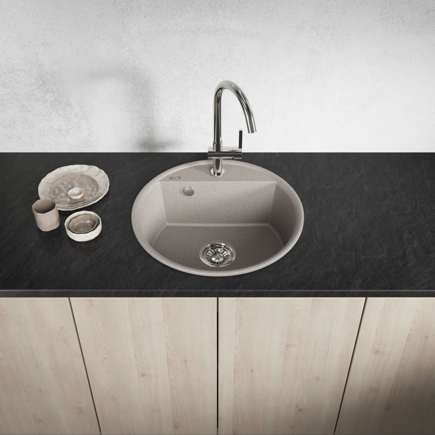 Zlewozmywak Granitowy Okrągły Beżowy Muna Zlewozmywak Granitowy Okrągły Beżowy Muna