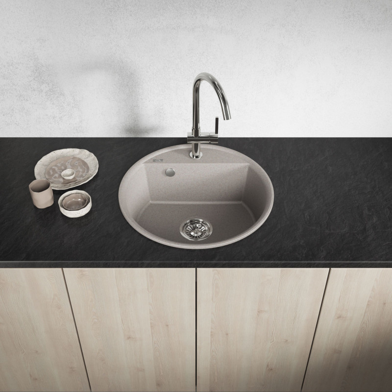 Zlewozmywak Granitowy Okrągły Beżowy Muna Zlewozmywak Granitowy Okrągły Beżowy Muna