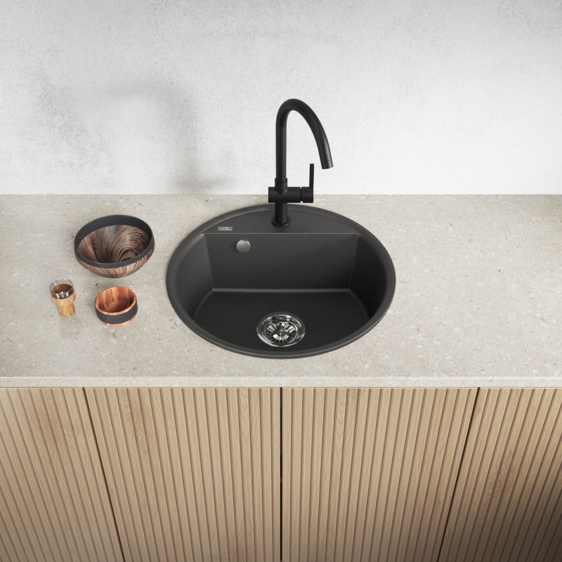 Zlewozmywak Granitowy Okrągły Czarny Muna Zlewozmywak Granitowy Okrągły Czarny Muna