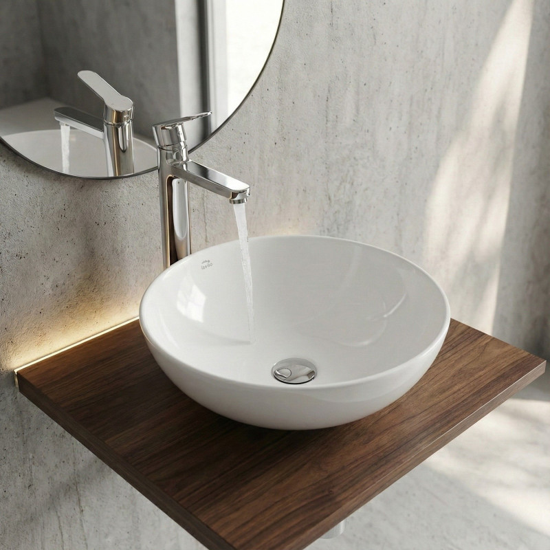 Umywalka Nablatowa Ceramiczna Okrągła Biała SABI Umywalka Nablatowa Ceramiczna Okrągła Biała SABI