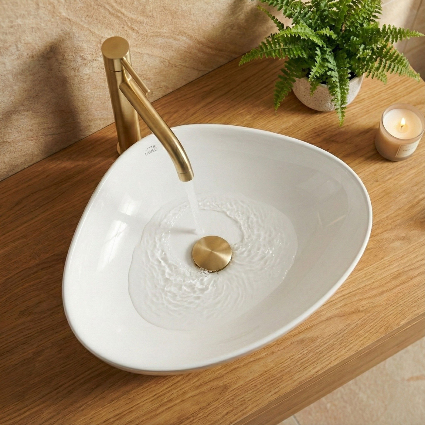 Umywalka Nablatowa Biała Ceramiczna Asymetryczna Laveo