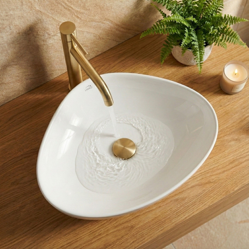 Umywalka Nablatowa Biała Ceramiczna Asymetryczna Laveo