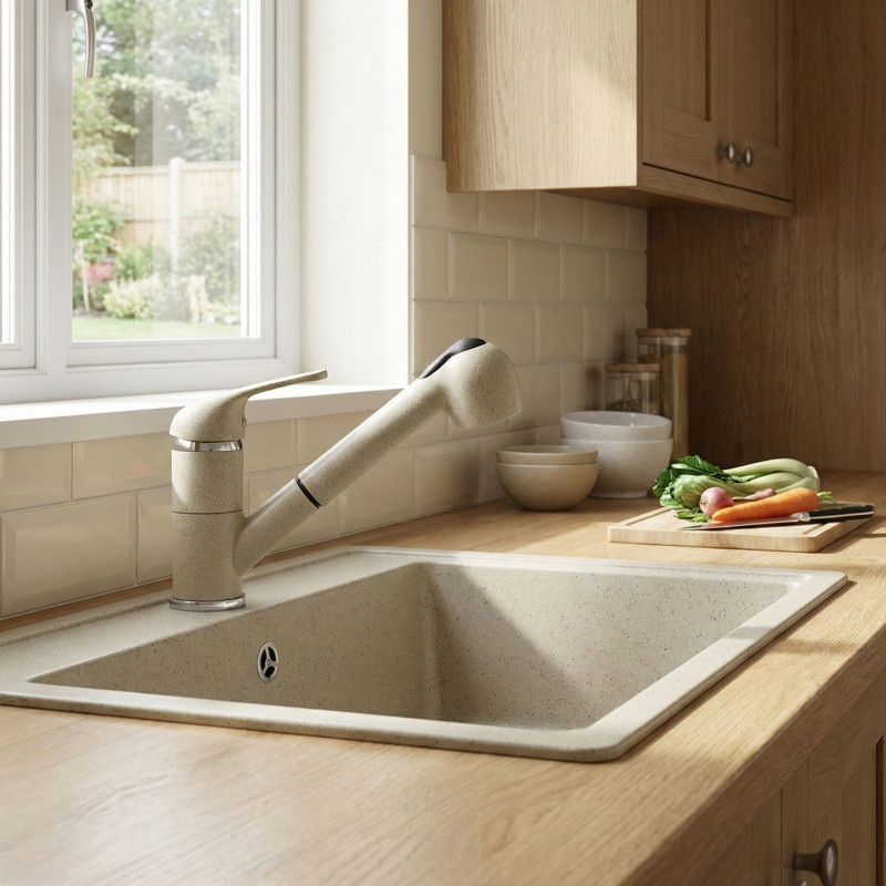 Bateria Zlewozmywakowa Stojąca z wyciąganą wylewką Beżowa DAGA Bateria Zlewozmywakowa Stojąca z wyciąganą wylewką Beżowa DAGA