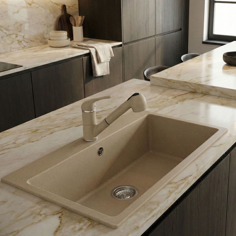 Bateria Zlewozmywakowa Stojąca z wyciąganą wylewką Beżowa DAGA Bateria Zlewozmywakowa Stojąca z wyciąganą wylewką Beżowa DAGA