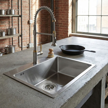 Zlewozmywak Stalowy Jednokomorowy Wpuszczany Zlew Metalowy Kuchenny MALAWI