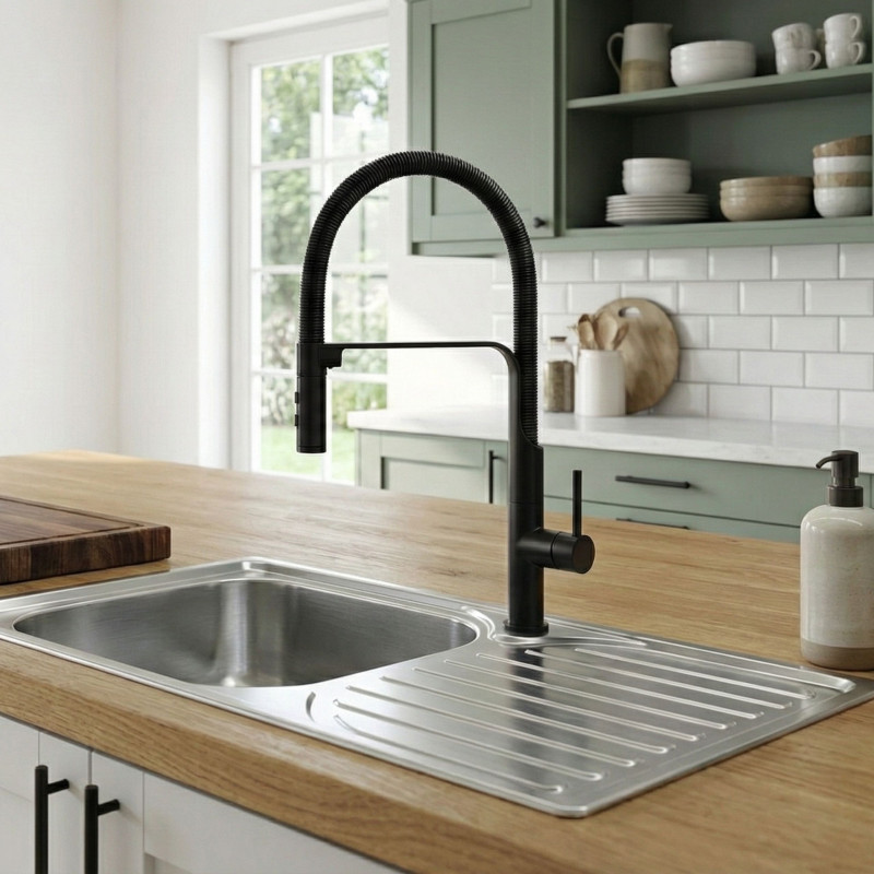 Bateria Zlewozmywakowa Stojąca z wylewką U SILUETTO Czarna Kuchinox