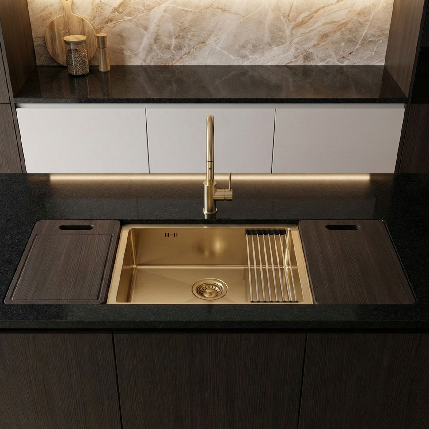 Zlewozmywak Jednokomorowy Stalowy Złoty  Marmara