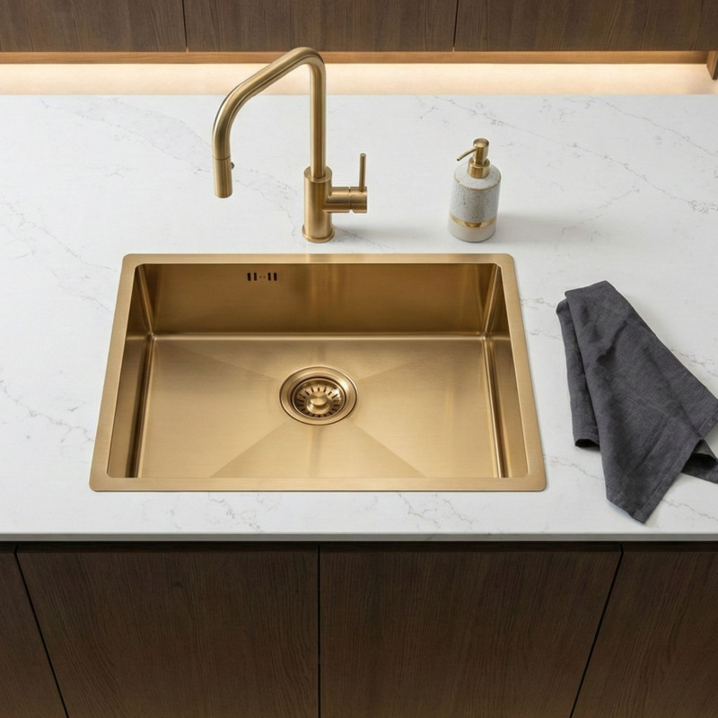 Zlewozmywak Jednokomorowy Stalowy Złoty  Marmara