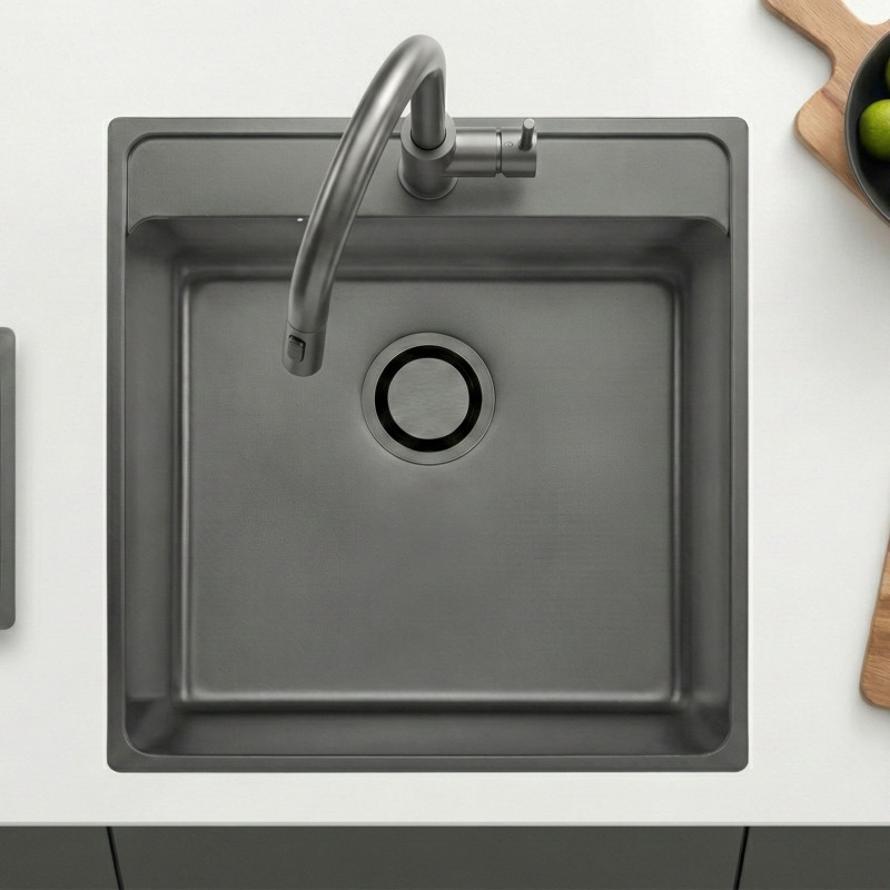 Zlewozmywak Jednokomorowy Zlew Stalowy z Syfonem BESOS Grafit Len