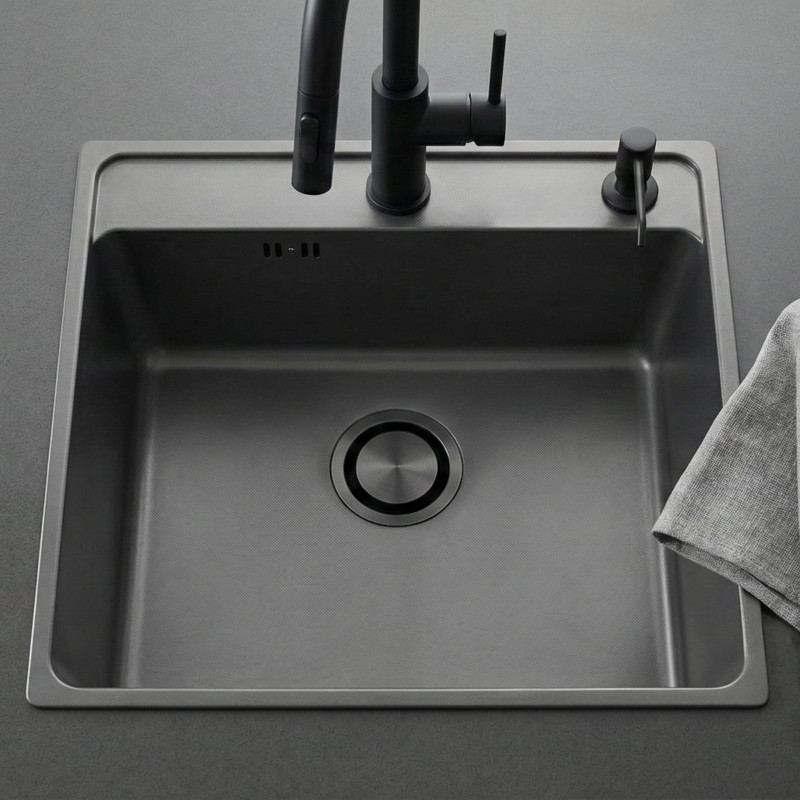 Zlewozmywak Jednokomorowy Zlew Stalowy z Syfonem BESOS Grafit Len