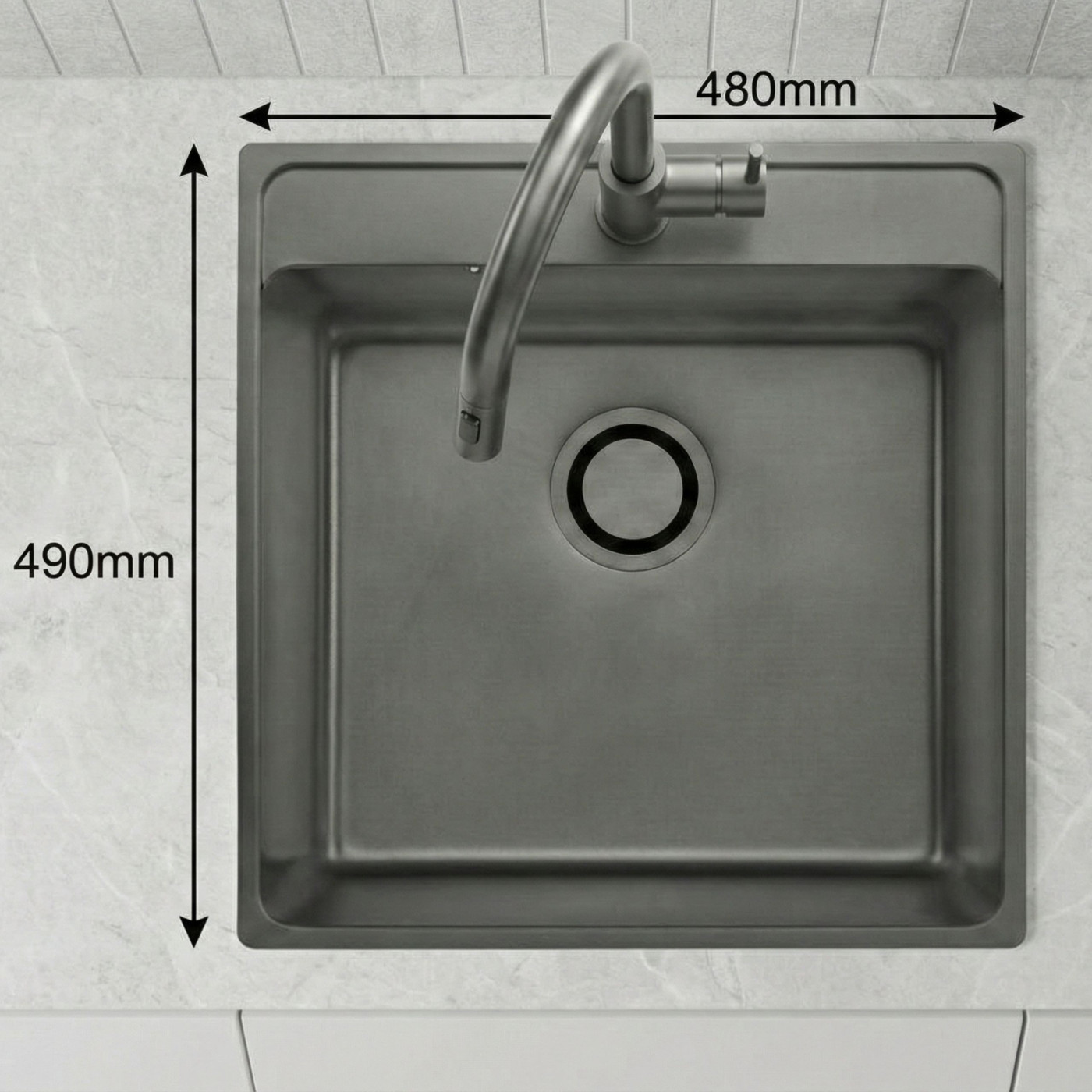 Zlewozmywak Jednokomorowy Zlew Stalowy z Syfonem BESOS Grafit Len