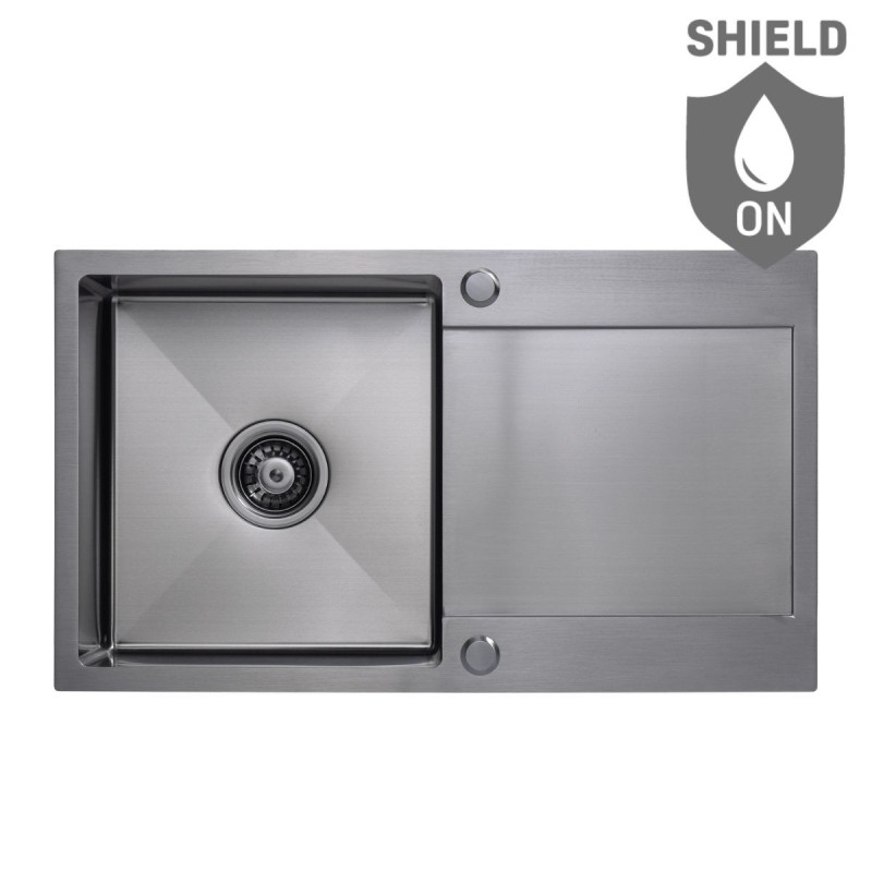 Zlewozmywak Jednokomorowy z Ociekaczem  Stalowy z Syfonem Grafit Marmara