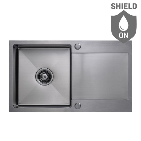 Zlewozmywak Jednokomorowy z Ociekaczem  Stalowy z Syfonem Grafit Marmara