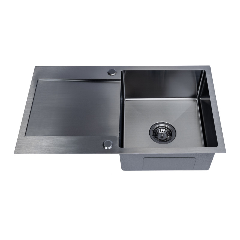 Zlewozmywak Jednokomorowy z Ociekaczem  Stalowy z Syfonem Grafit Marmara