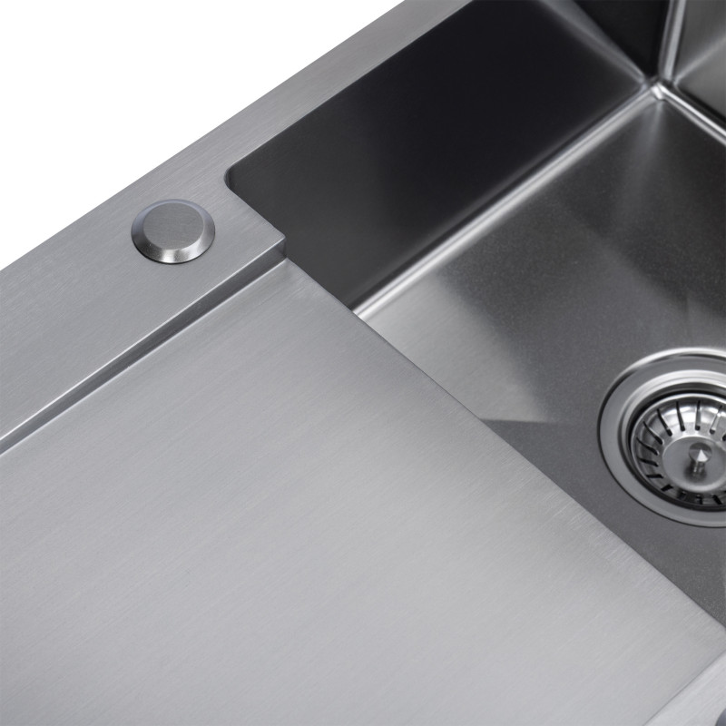 Zlewozmywak Jednokomorowy z Ociekaczem  Stalowy z Syfonem Grafit Marmara