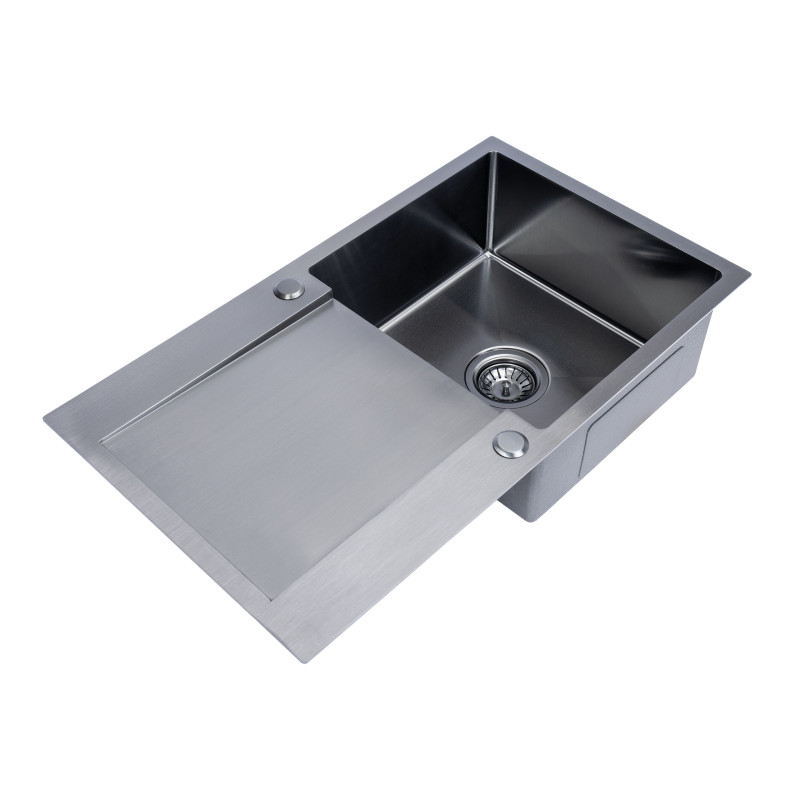 Zlewozmywak Jednokomorowy z Ociekaczem  Stalowy z Syfonem Grafit Marmara