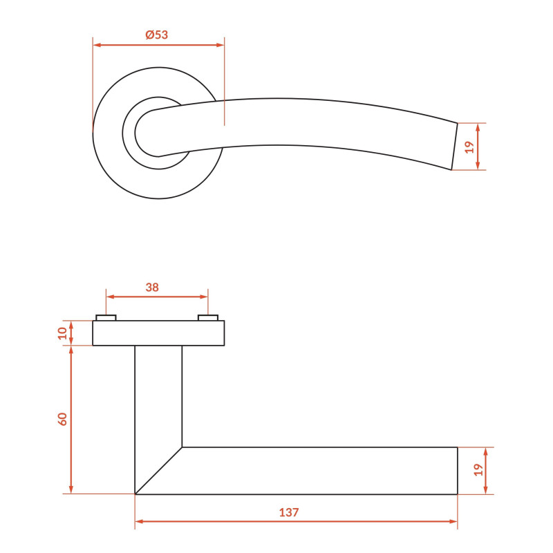 Klamka Drzwiowa Wewnętrzna Stal Nierdzewna Faro