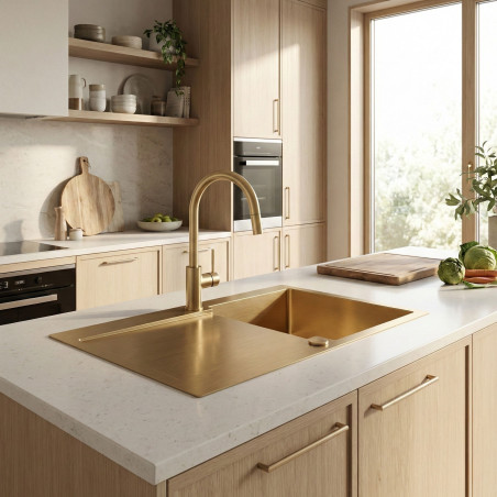 Zlewozmywak Jednokomorowy z Ociekaczem Stalowy Złoty Marmara Zlewozmywak Jednokomorowy z Ociekaczem Stalowy Złoty Marmara