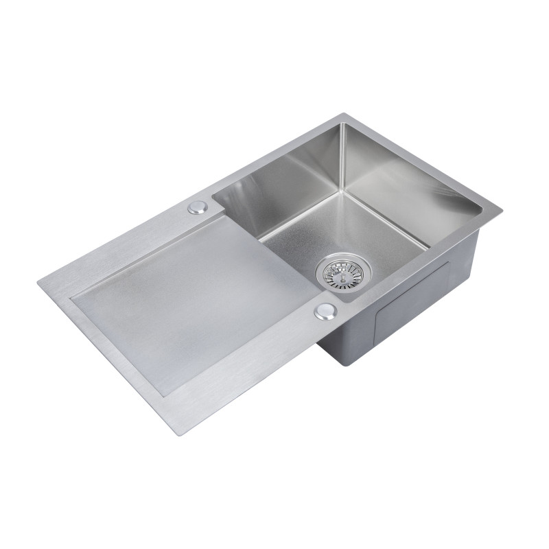 Zlew Zlewozmywak Jednokomorowy z Ociekaczem Stalowy z Syfonem INOX Marmara