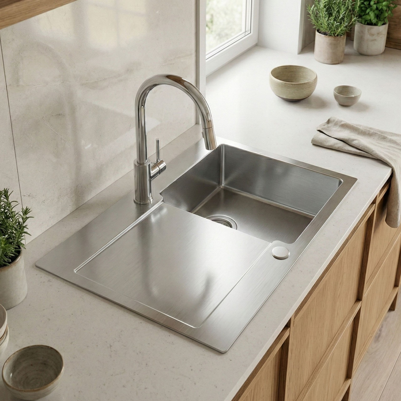 Zlew Zlewozmywak Jednokomorowy z Ociekaczem Stalowy z Syfonem INOX Marmara