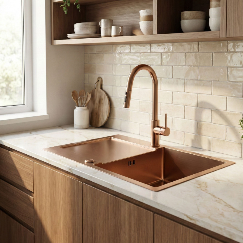 Zlewozmywak Jednokomorowy z Ociekaczem Stalowy Miedź Marmara