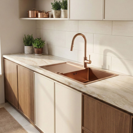 Zlewozmywak Jednokomorowy z Ociekaczem Stalowy Miedź Marmara Zlewozmywak Jednokomorowy z Ociekaczem Stalowy Miedź Marmara