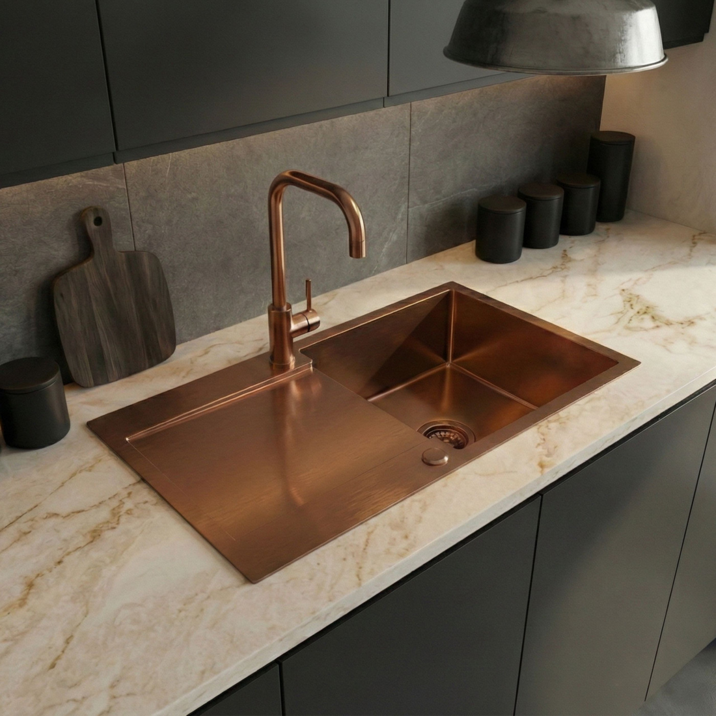 Zlewozmywak Jednokomorowy z Ociekaczem Stalowy Miedź Marmara