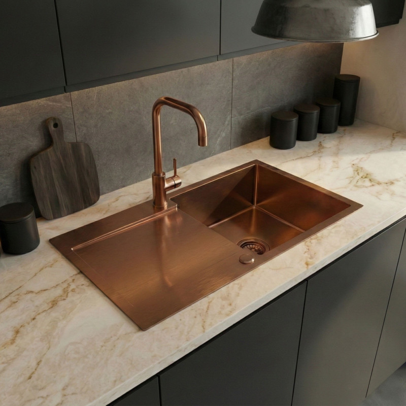 Zlewozmywak Jednokomorowy z Ociekaczem Stalowy Miedź Marmara