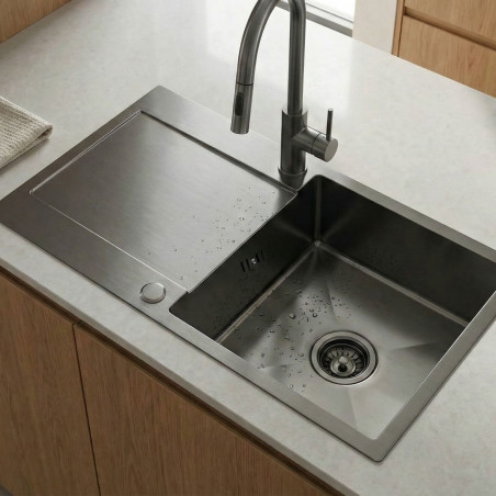 Zlewozmywak Jednokomorowy z Ociekaczem  Stalowy z Syfonem Grafit Marmara