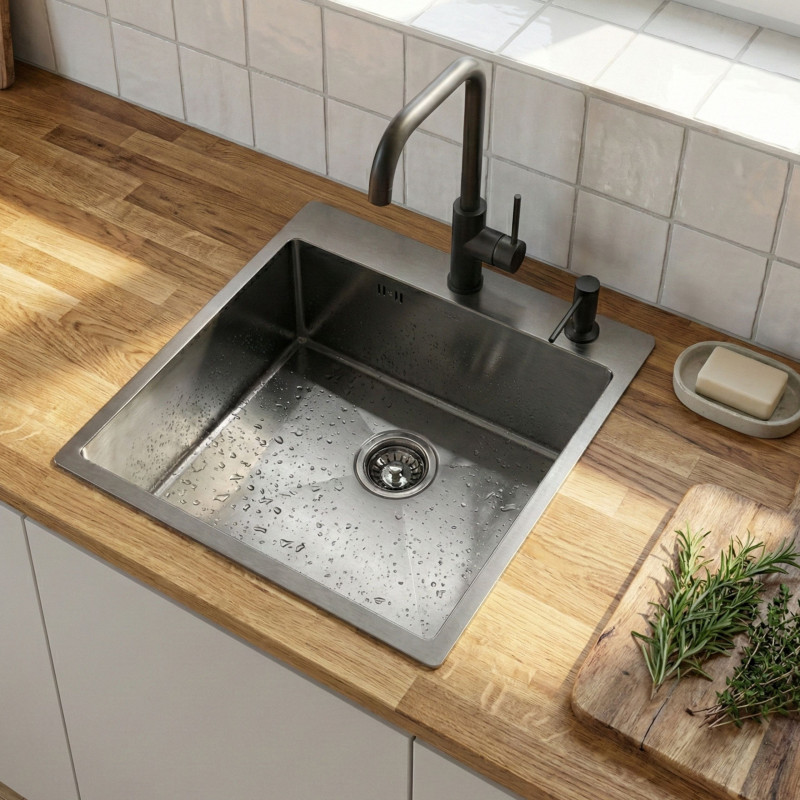 Zlewozmywak Jednokomorowy Wpuszczany Stalowy Grafit MARMARA Laveo Zlewozmywak Jednokomorowy Wpuszczany Stalowy Grafit MARMARA Laveo