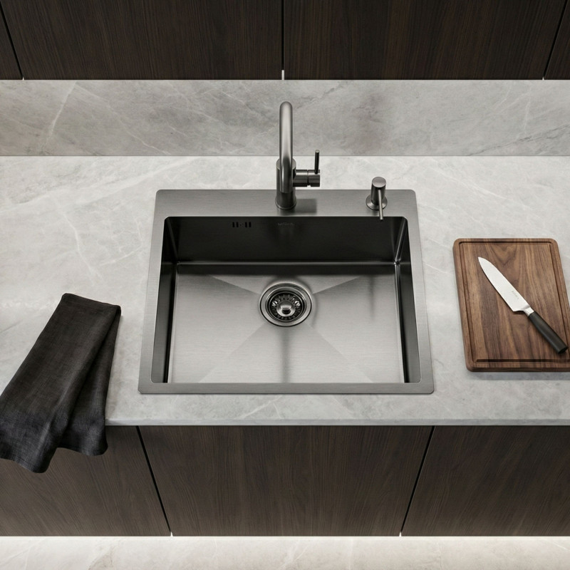 Zlewozmywak Jednokomorowy Wpuszczany Stalowy Grafit MARMARA Laveo Zlewozmywak Jednokomorowy Wpuszczany Stalowy Grafit MARMARA Laveo
