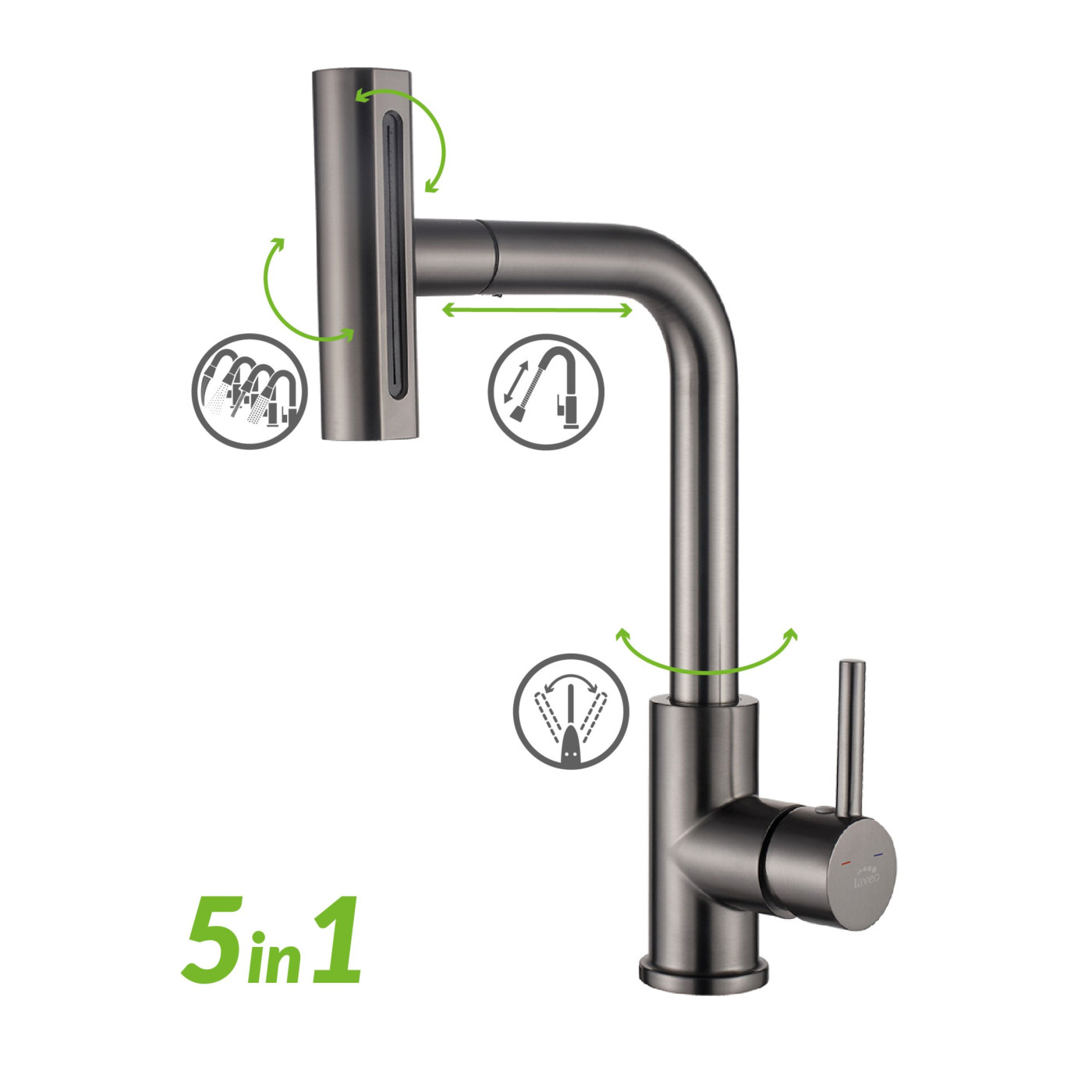 Bateria Zlewozmywakowa Stojąca z Wyciąganą Wielofunkcyjną Wylewką Rotaro Grafit