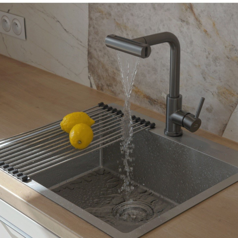 Bateria Zlewozmywakowa Stojąca z Wyciąganą Wielofunkcyjną Wylewką Rotaro Grafit