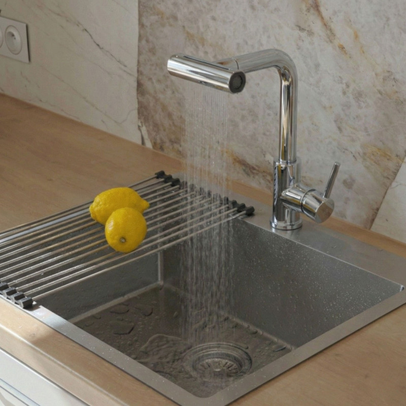 Bateria Zlewozmywakowa Stojąca z Wyciąganą Wielofunkcyjną Wylewką Rotaro Chrom