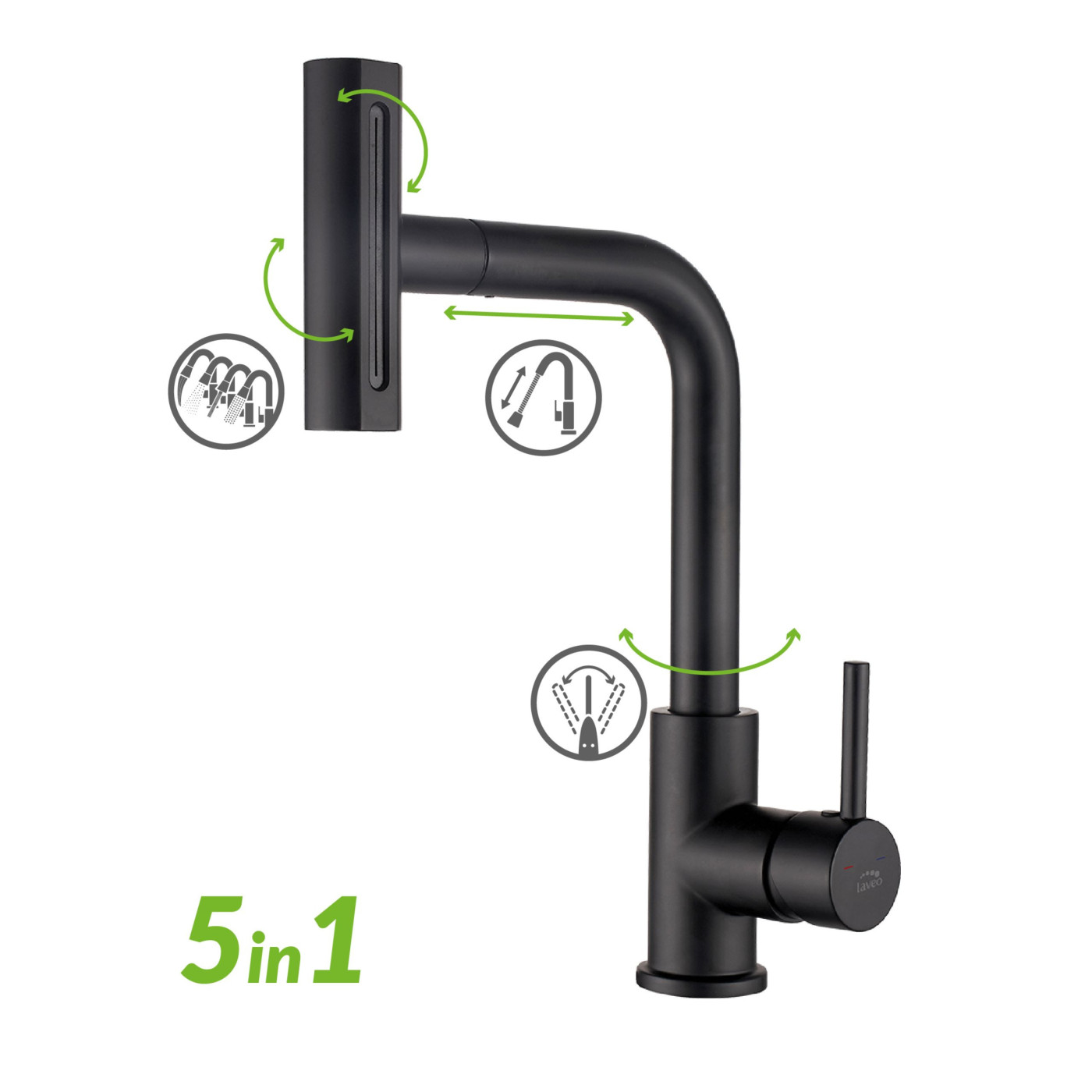 Bateria Zlewozmywakowa Stojąca z Wyciąganą Wielofunkcyjną Wylewką Rotaro Czarna