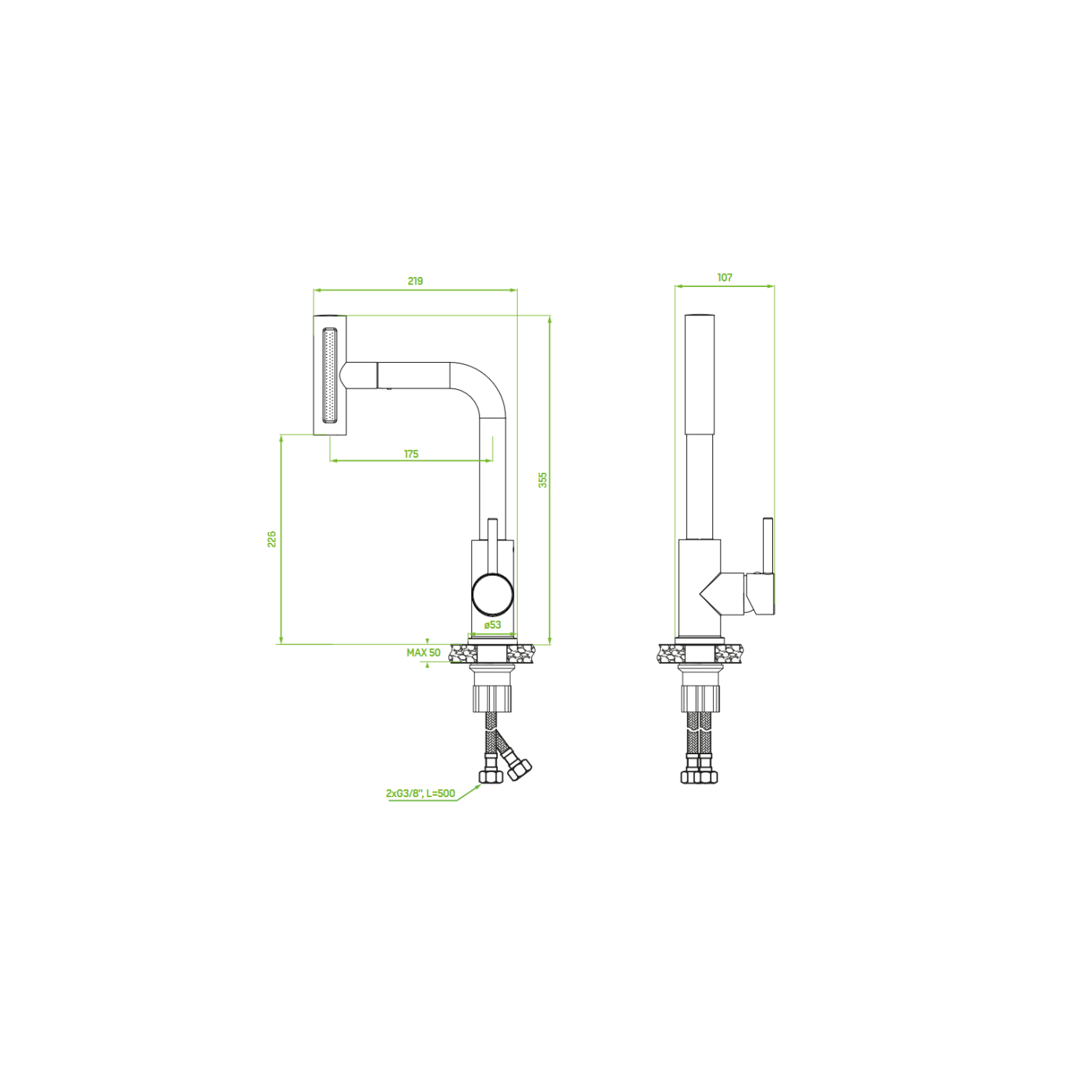 Bateria Zlewozmywakowa Stojąca z Wyciąganą Wielofunkcyjną Wylewką Rotaro Czarna