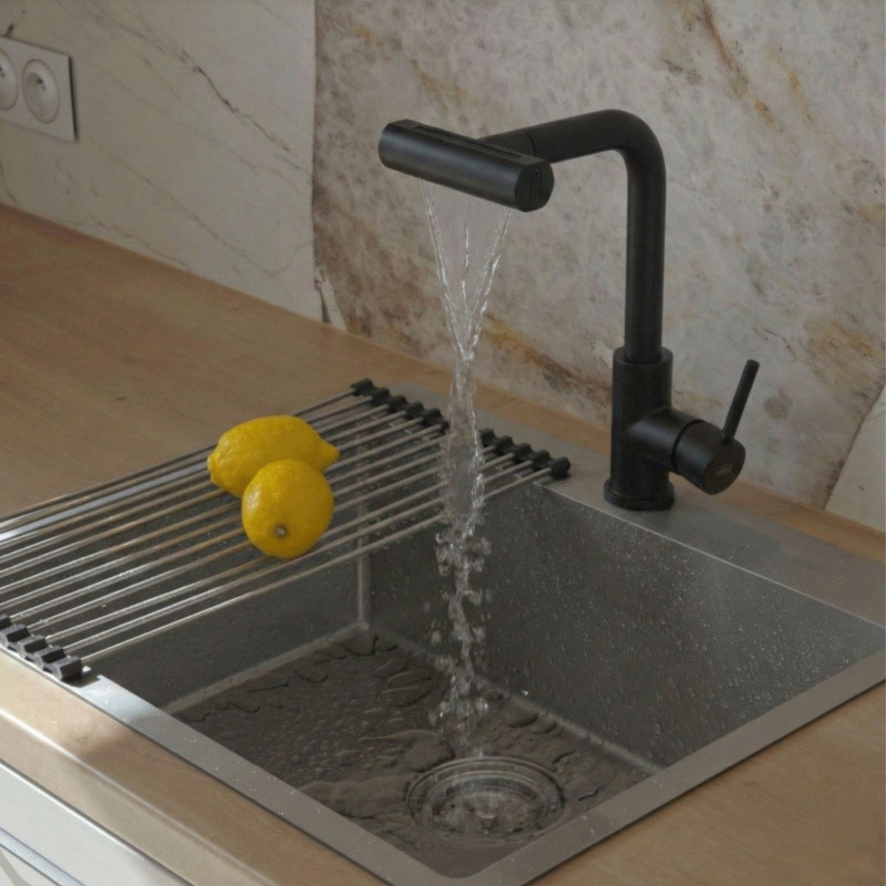 Bateria Zlewozmywakowa Stojąca z Wyciąganą Wielofunkcyjną Wylewką Rotaro Czarna